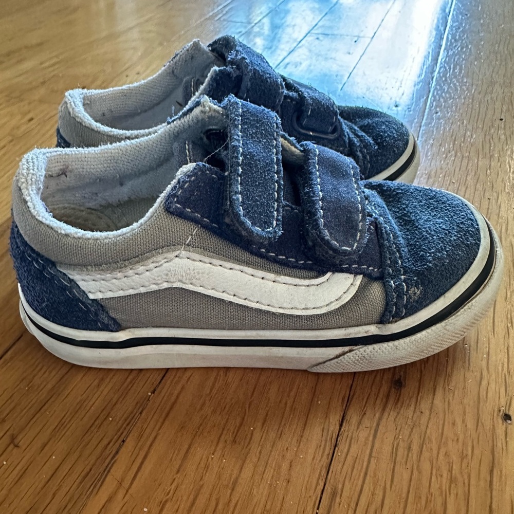 Vans Kids Blue Gray White Velcro Sneakers